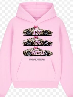 Pink Graphic Hoodie Sweatshirt with Leopard Car Print